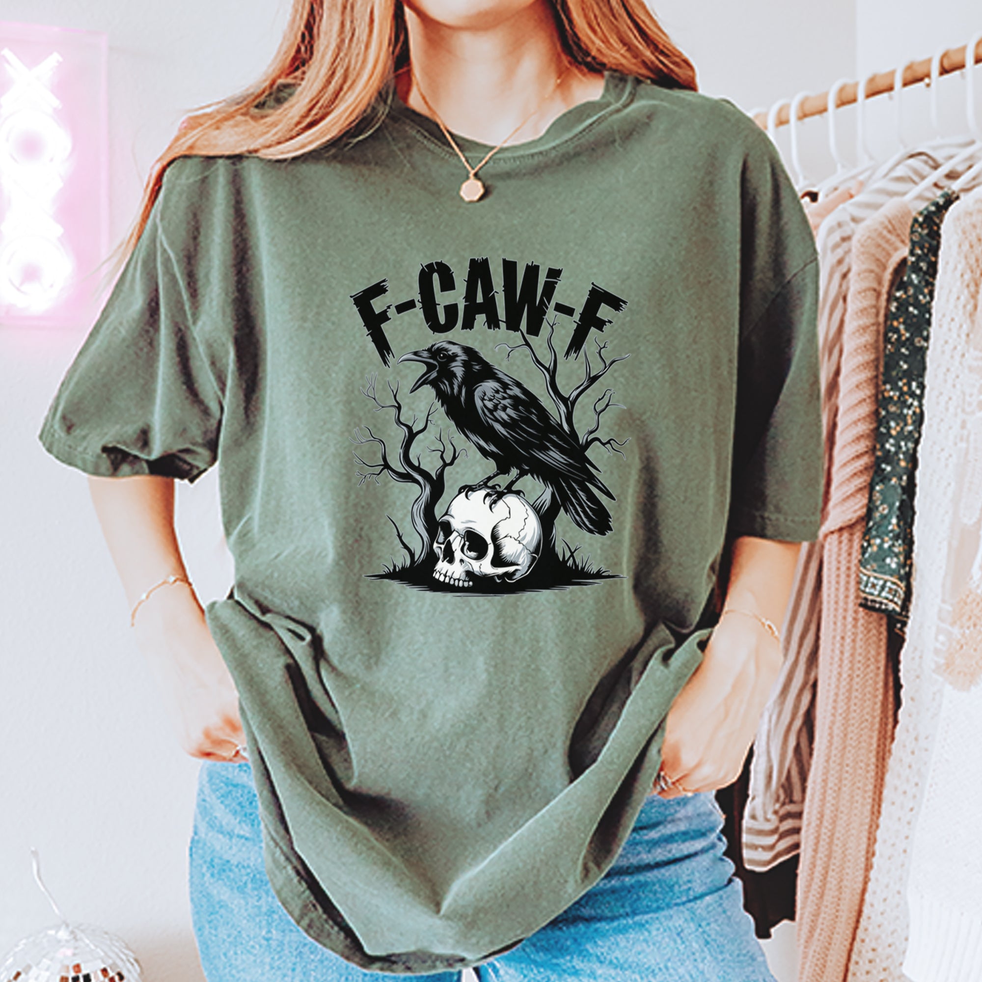 F-Caw-F Crow On Skull F-ck Off Gothic Vintage Soft Unisex T-shirt 