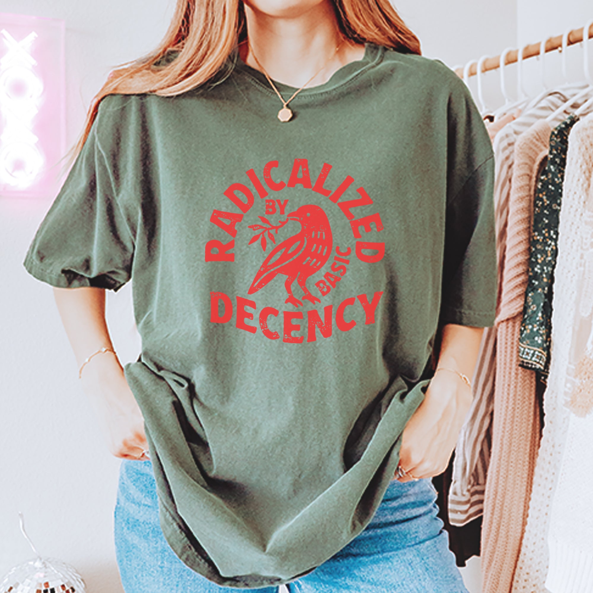 Radicalized by Basic Decency Dove Protest Statement Vintage Soft Unisex T-shirt 