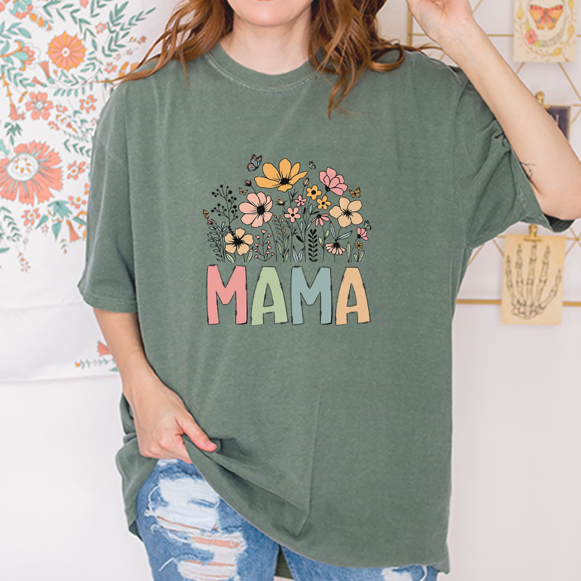 Mama Wildflower Retro Flower Vintage Soft Unisex T-shirt 