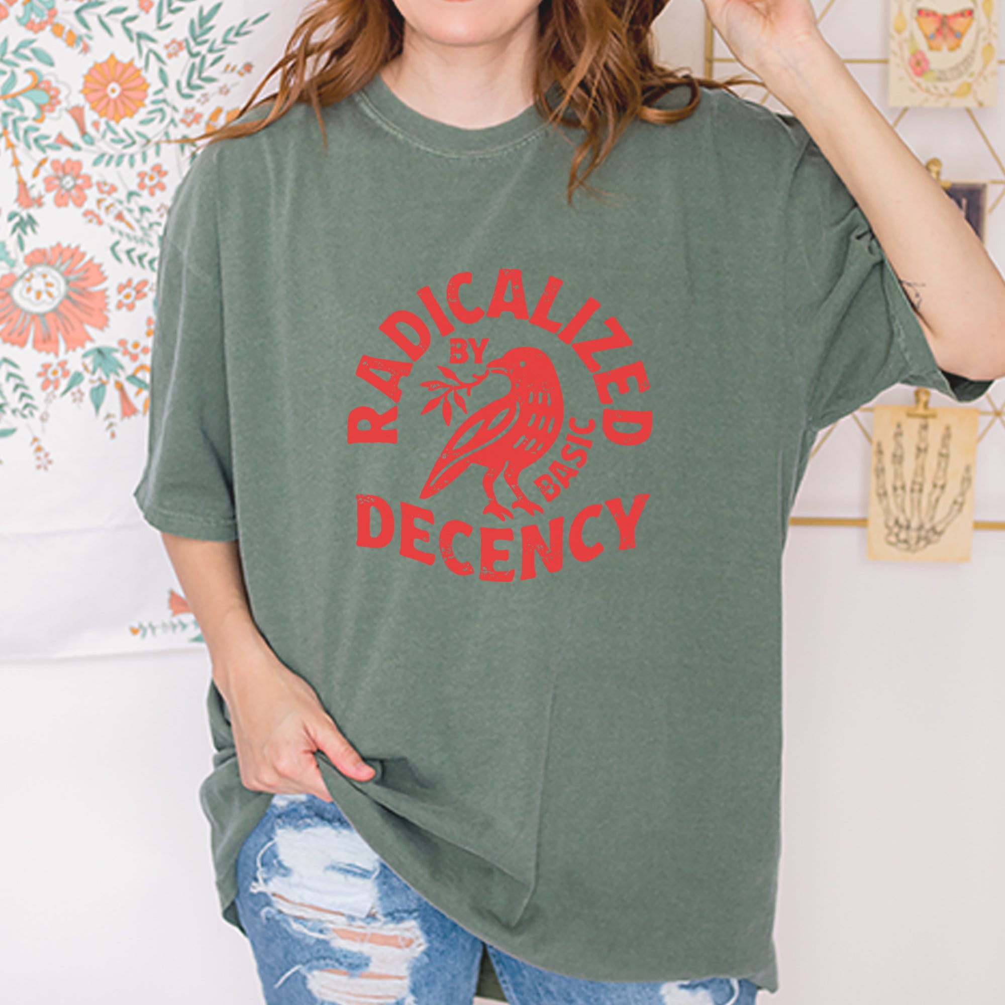 Radicalized by Basic Decency Dove Protest Statement Vintage Soft Unisex T-shirt 