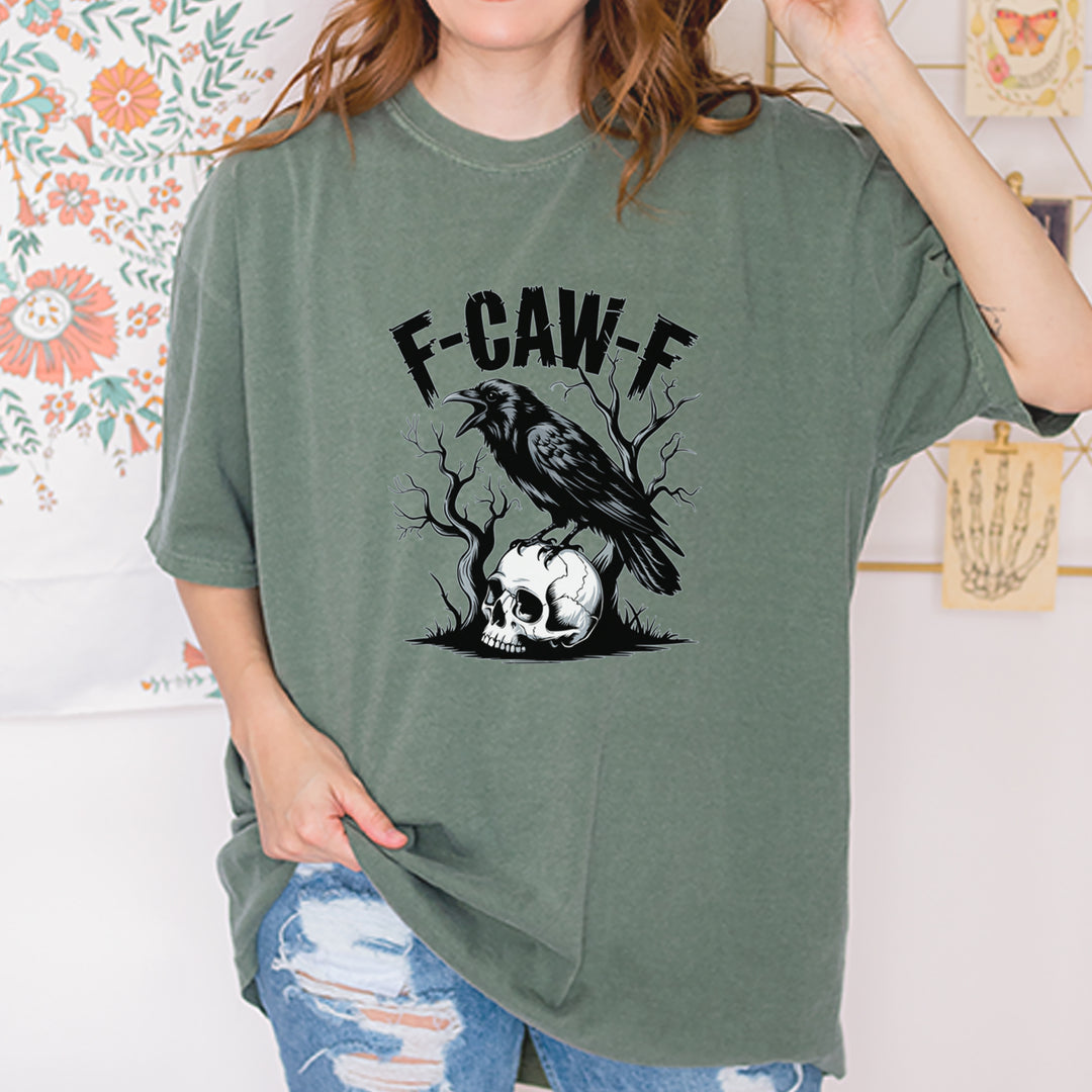 F-Caw-F Crow On Skull F-ck Off Gothic Vintage Soft Unisex T-shirt 