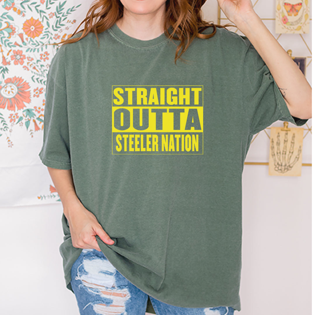 Straight Outta Steeler Nation Football graphic on Garment-Dyed Heavyweight Unisex T-Shirt alternate view 27