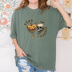 Stay Creepy Skull and Pumpkin Halloween Vintage Soft Unisex T-shirt 