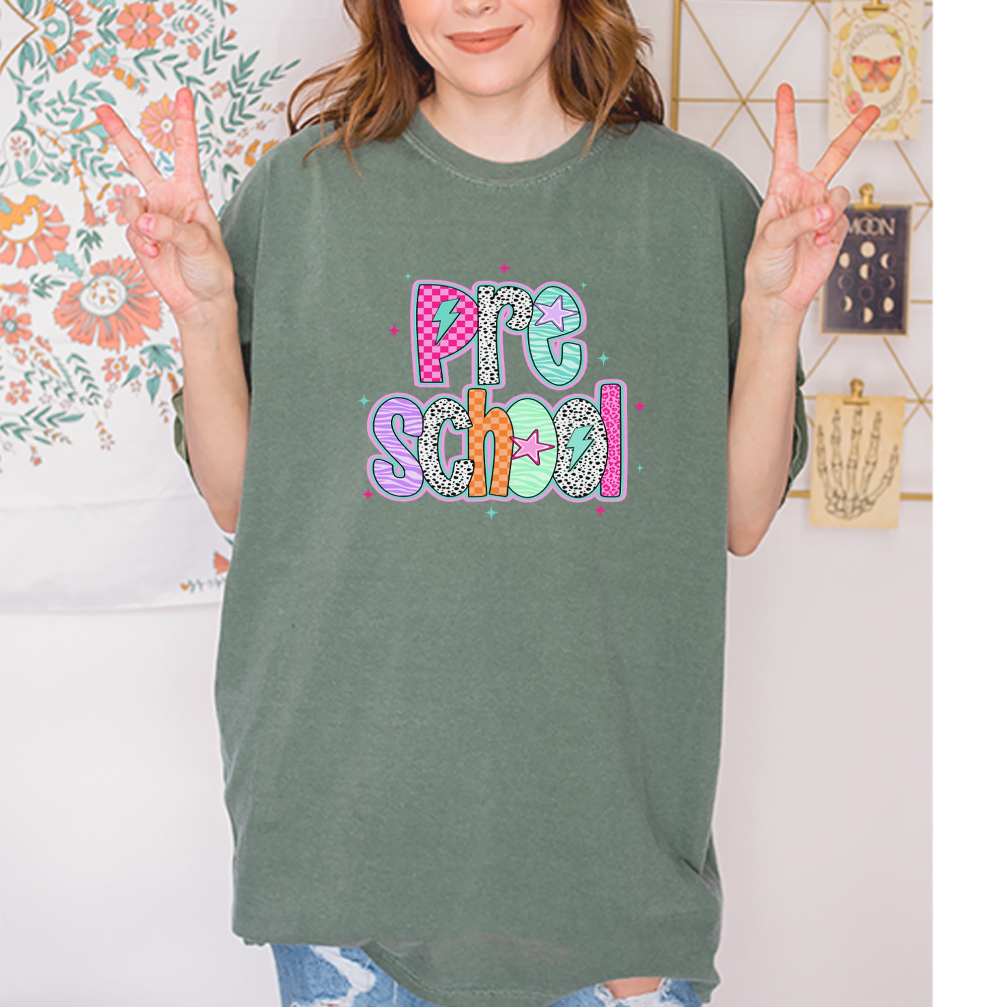 Preschool Power Colorful Back to School Vintage Soft Unisex T-shirt 