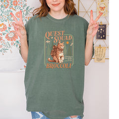 Quest Squad Broccoli Cat Fantasy Reader  Vintage Soft Unisex T-shirt 