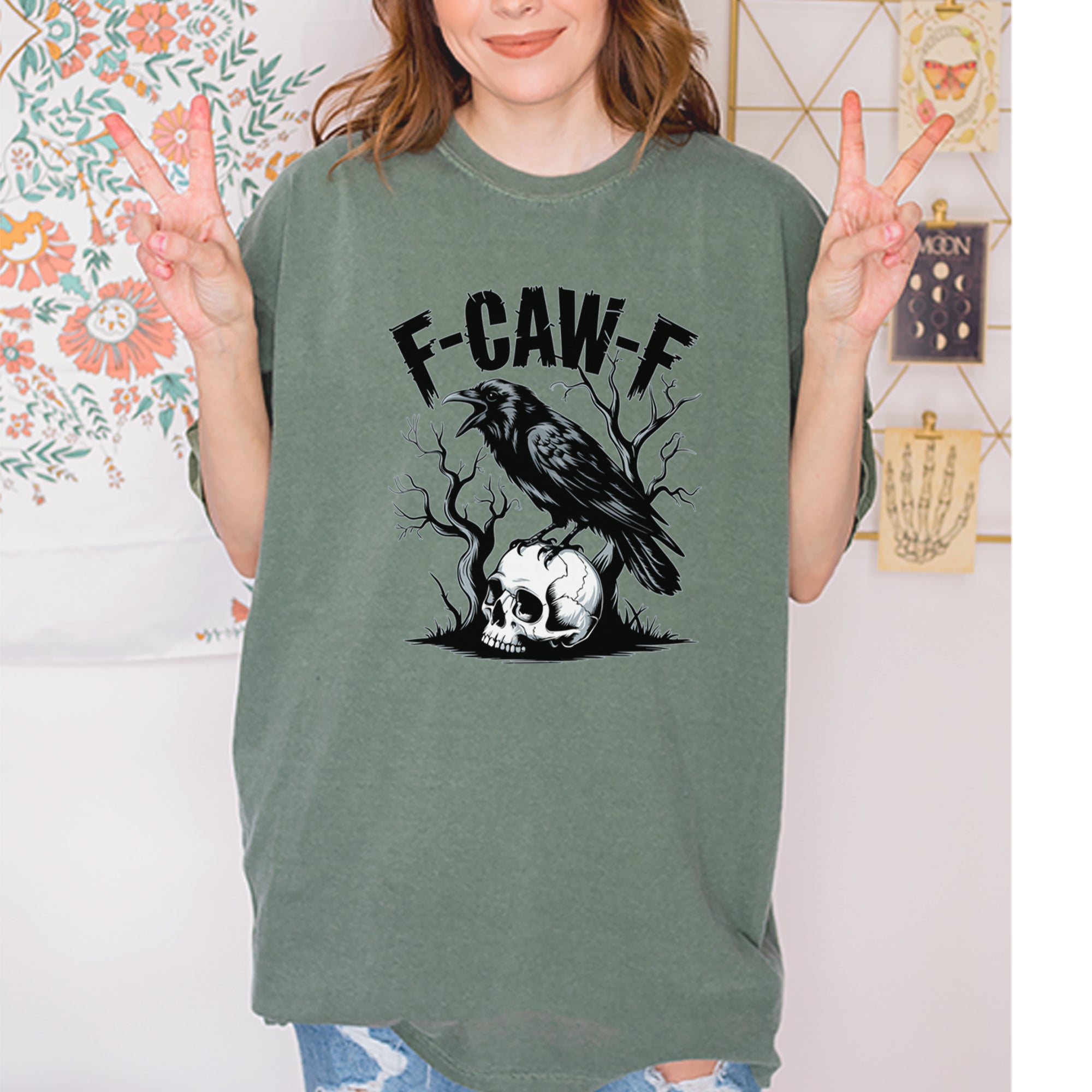 F-Caw-F Crow On Skull F-ck Off Gothic Vintage Soft Unisex T-shirt 