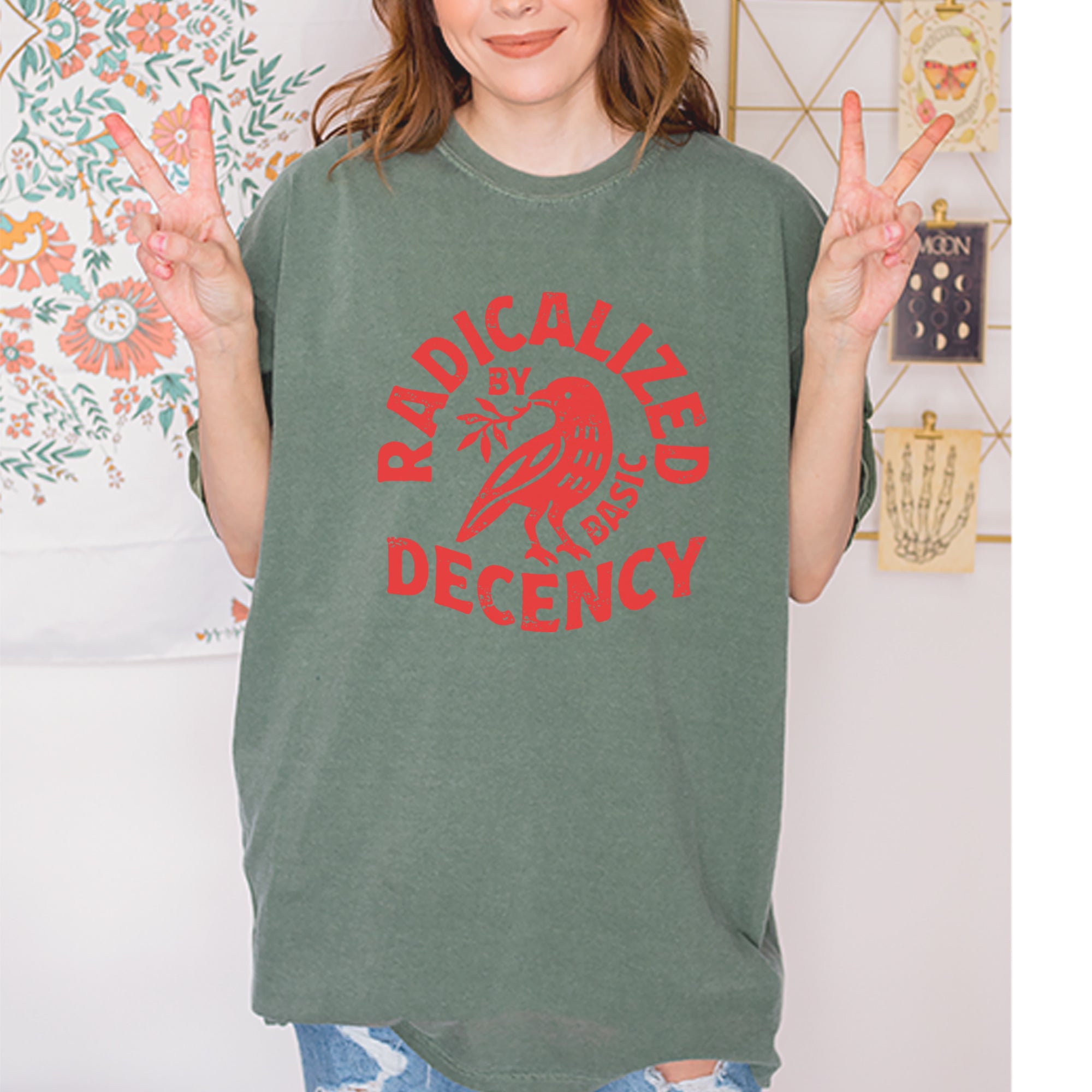 Radicalized by Basic Decency Dove Protest Statement Vintage Soft Unisex T-shirt 