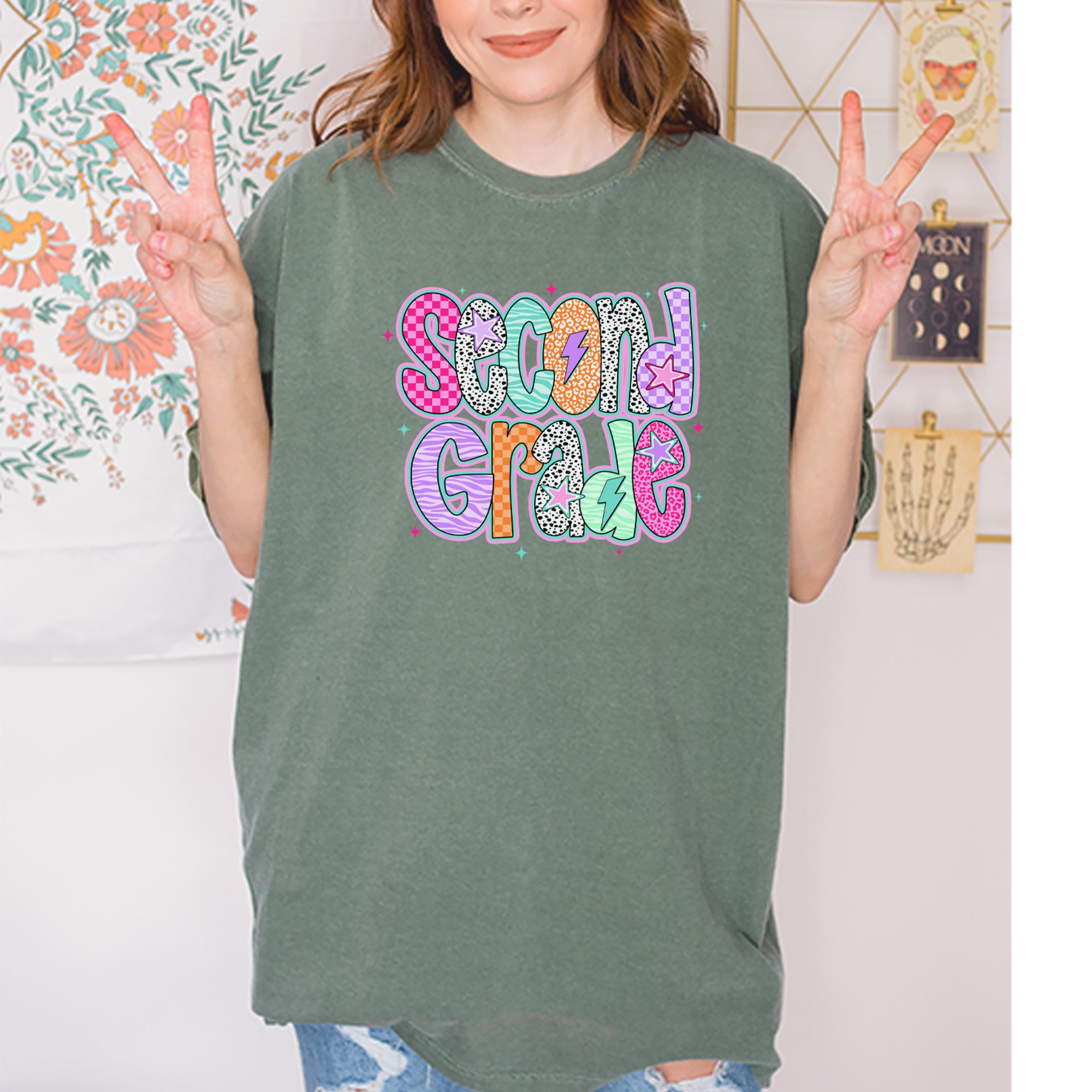 Second Grade Star Colorful Back to School Vintage Soft Unisex T-shirt 