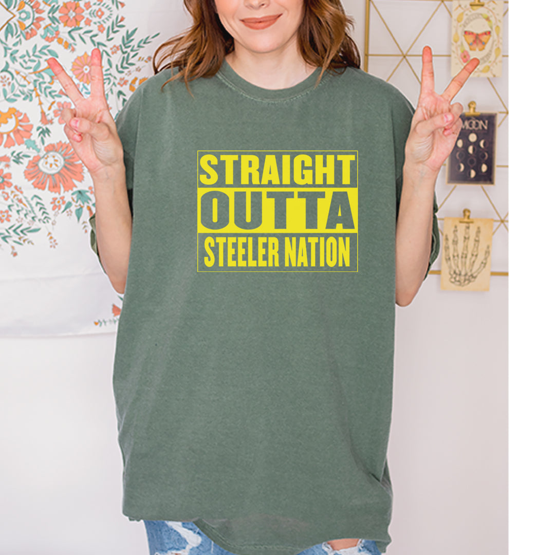 Straight Outta Steeler Nation Football graphic on Garment-Dyed Heavyweight Unisex T-Shirt alternate view 28