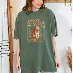 Quest Squad Broccoli Cat Fantasy Reader  Vintage Soft Unisex T-shirt 