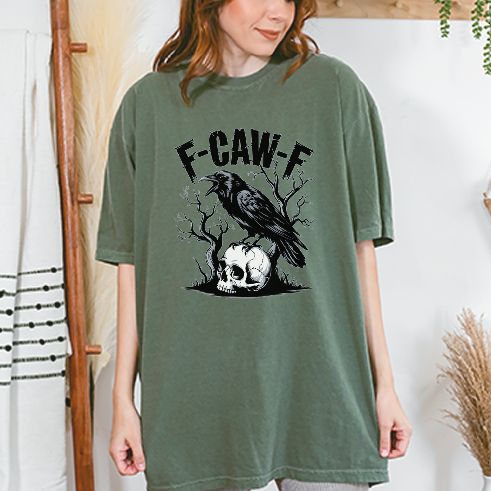 F-Caw-F Crow On Skull F-ck Off Gothic Vintage Soft Unisex T-shirt 