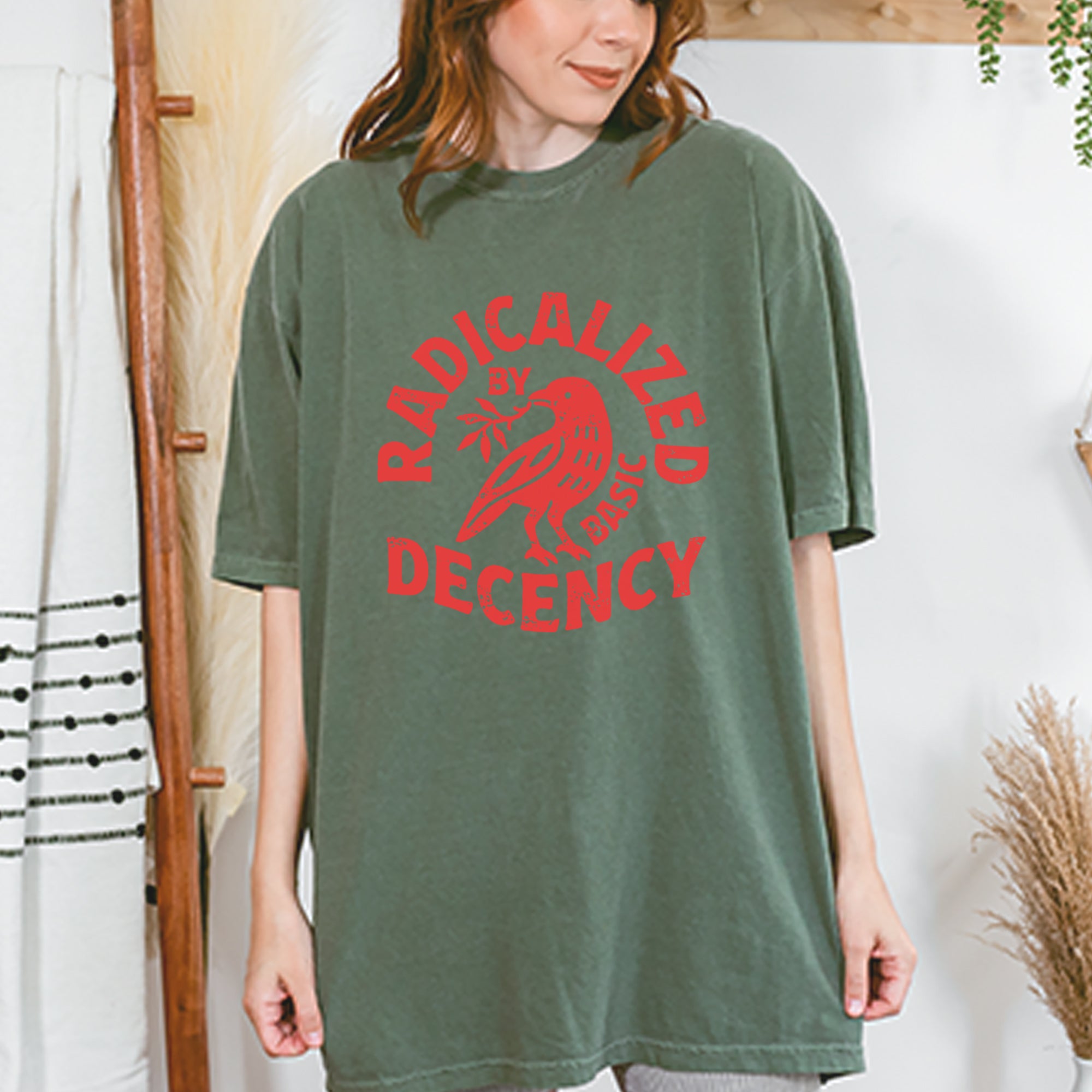 Radicalized by Basic Decency Dove Protest Statement Vintage Soft Unisex T-shirt 
