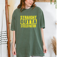 Straight Outta Steeler Nation Football graphic on Garment-Dyed Heavyweight Unisex T-Shirt alternate view 29