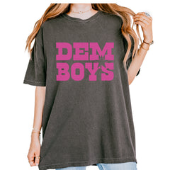Hot pink "DEM BOYS" text with star accent on Comfort Colors 1717 garment-dyed heavyweight unisex T-shirt