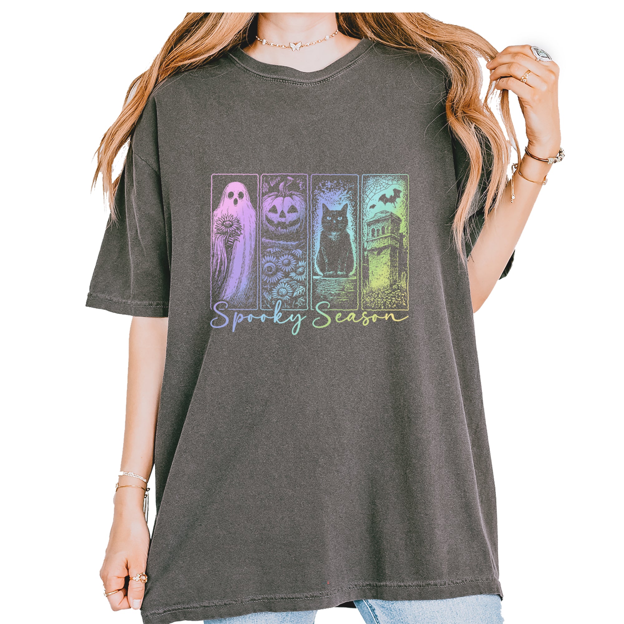 Spooky Season Cute Pastel Halloween Design Vintage Soft Unisex T-shirt Pepper