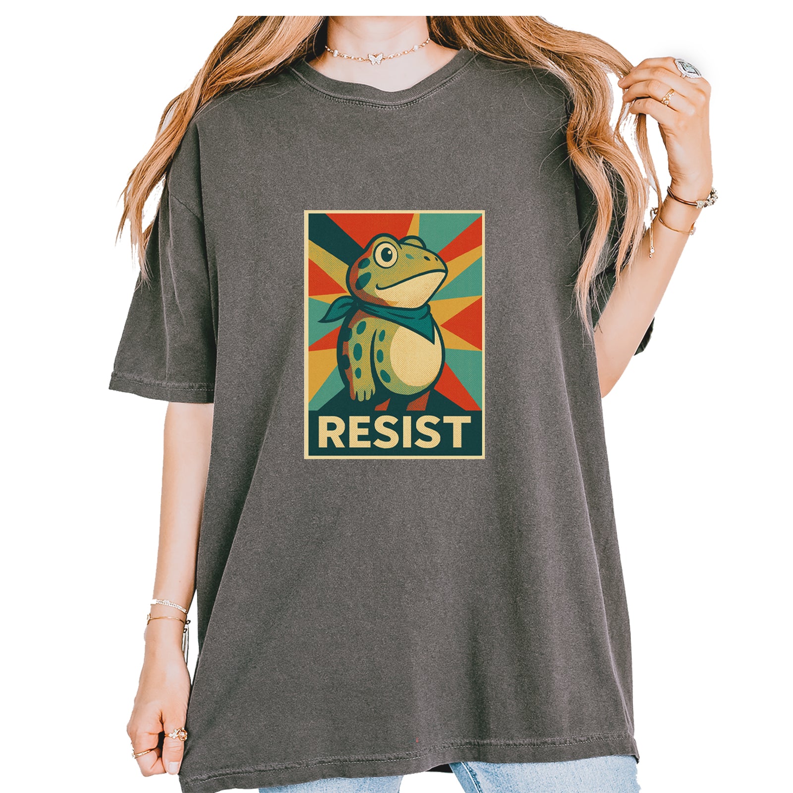 Resist Portland Protest Frog Vintage Soft Unisex T-shirt Pepper