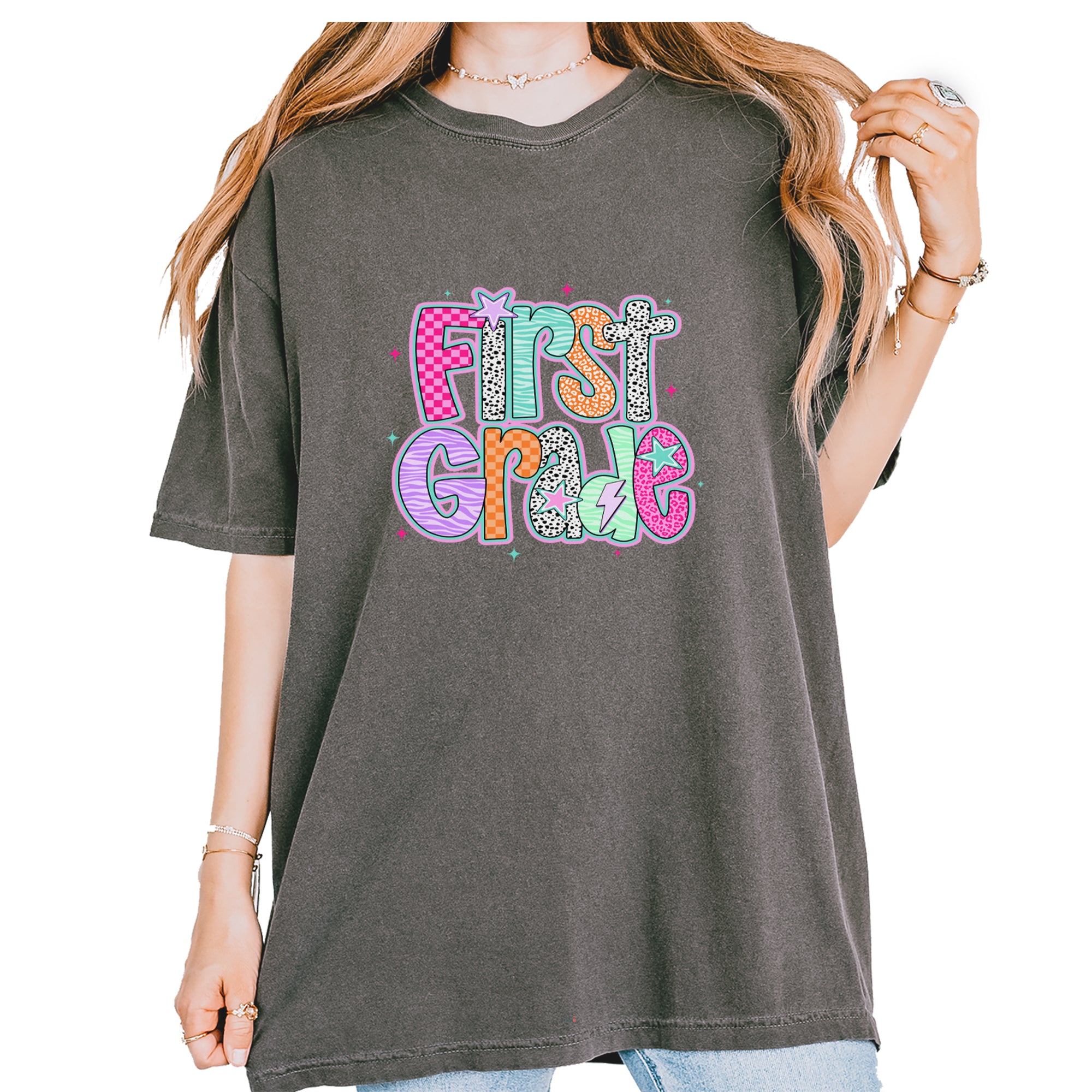 First Grade Vibes Colorful Back to School Vintage Soft Unisex T-shirt Pepper