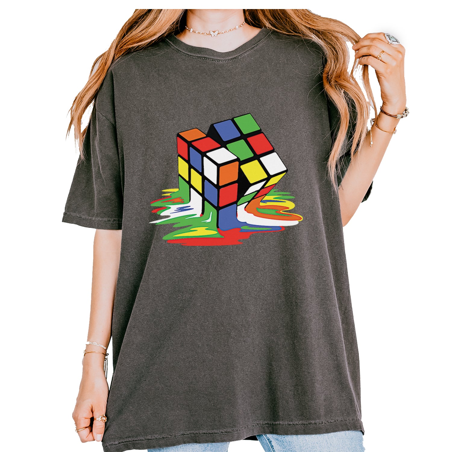 Melting Multi-Colored Cube Vintage Soft Unisex T-shirt Pepper