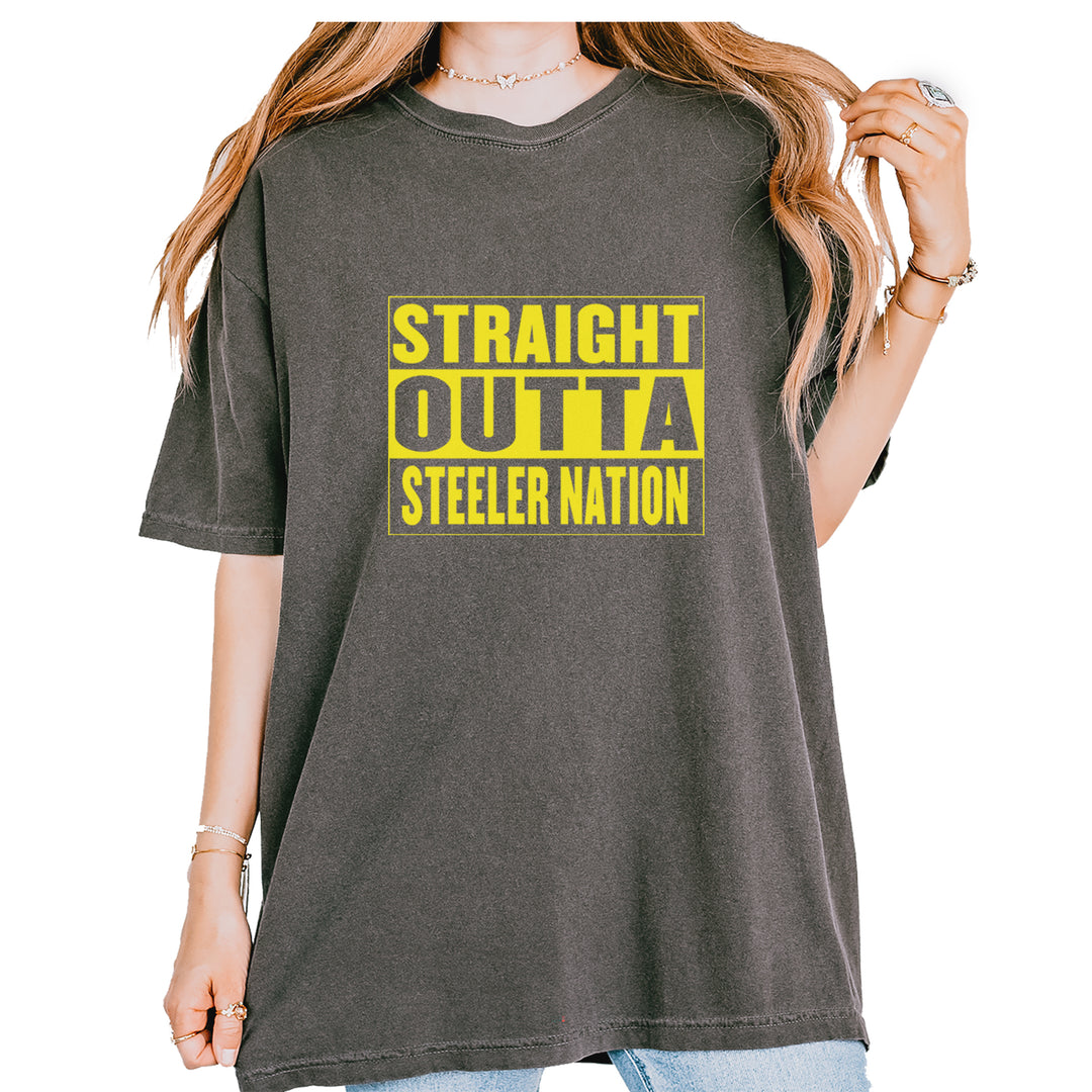 Straight Outta Steeler Nation Football graphic on Garment-Dyed Heavyweight Unisex T-Shirt