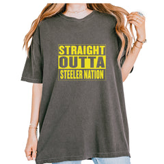 Straight Outta Steeler Nation Football graphic on Garment-Dyed Heavyweight Unisex T-Shirt