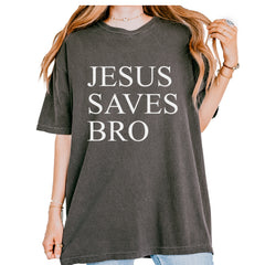 Jesus Saves Bro graphic on Garment-Dyed Heavyweight Unisex T-Shirt in Pepper alternate view 2