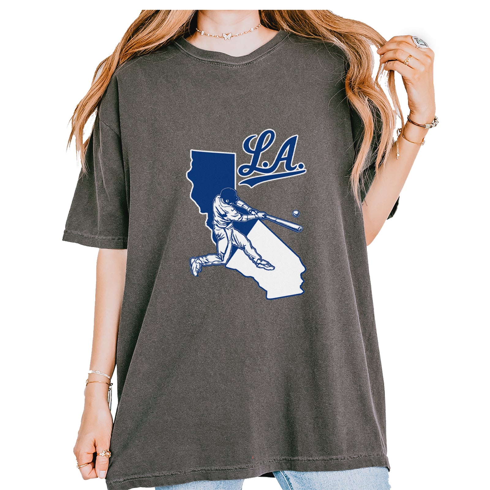 Los Angeles Baseball Batter Up Vintage Soft Unisex T-shirt Pepper