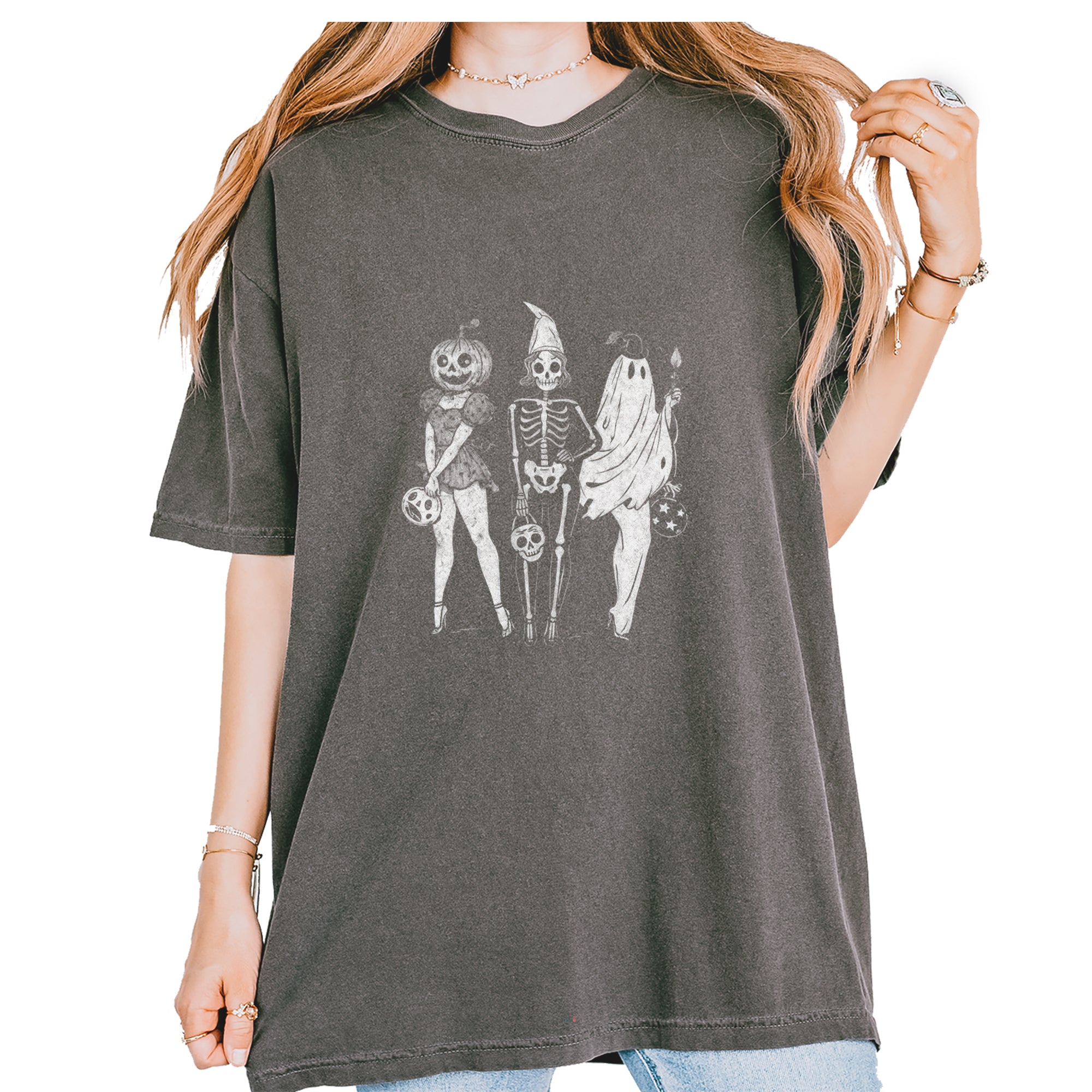Vintage Spooky Squad Pinup Halloween Design Vintage Soft Unisex T-shirt Pepper