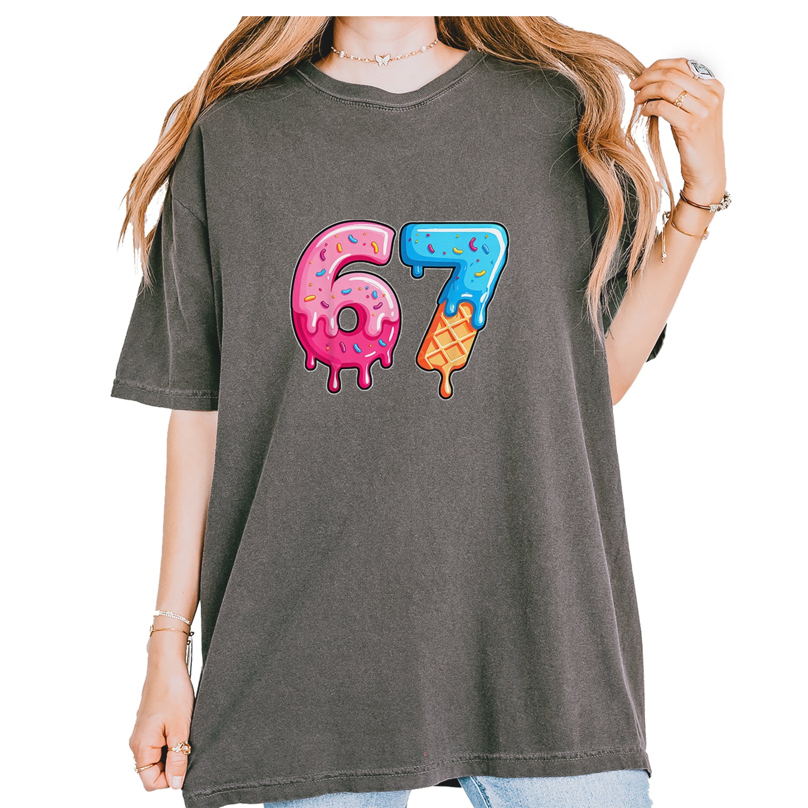 67 Dripping Ice Cream Donut Melt Vintage Soft Unisex T-shirt Pepper