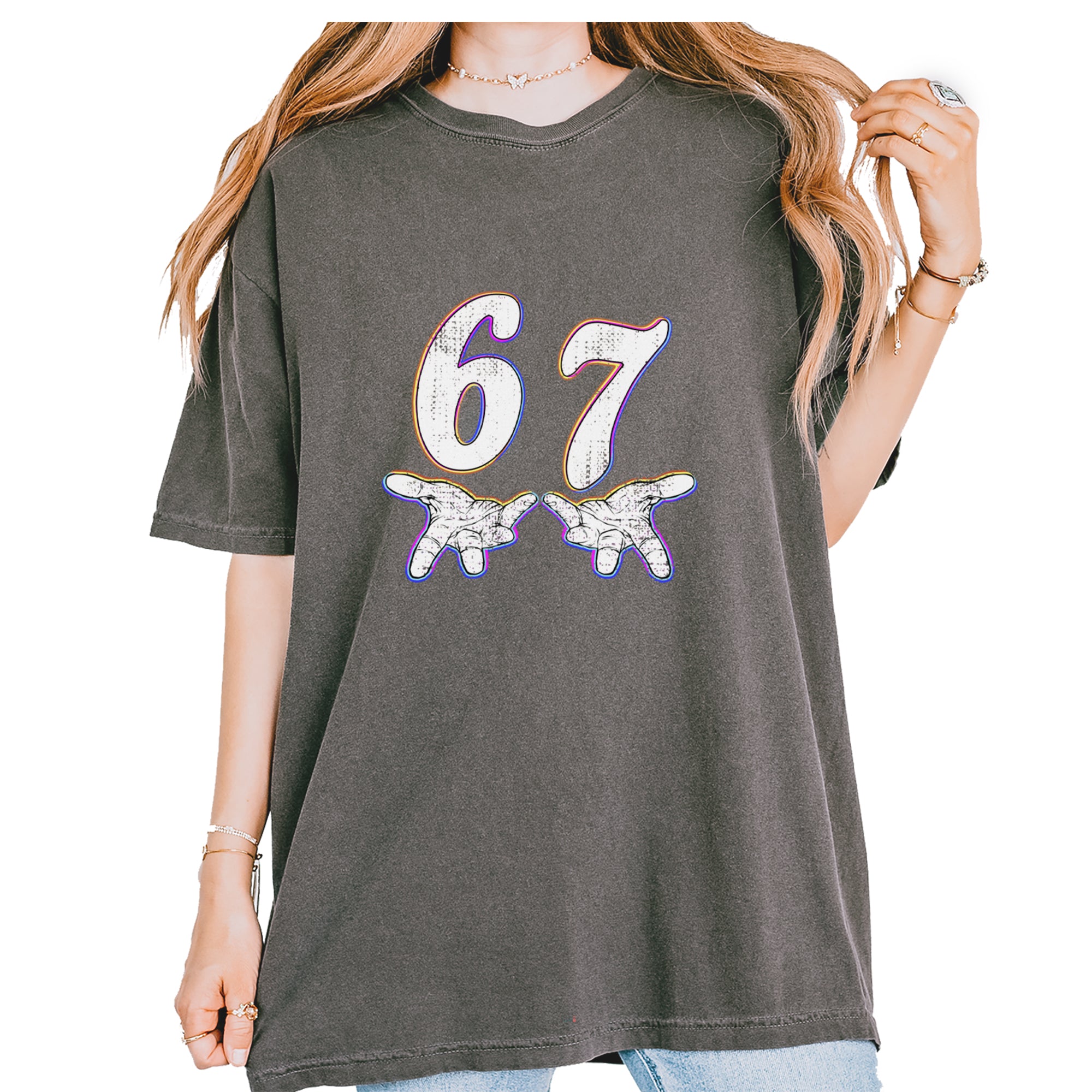 67 Hands Meme Viral Drill Vintage Soft Unisex T-shirt Pepper