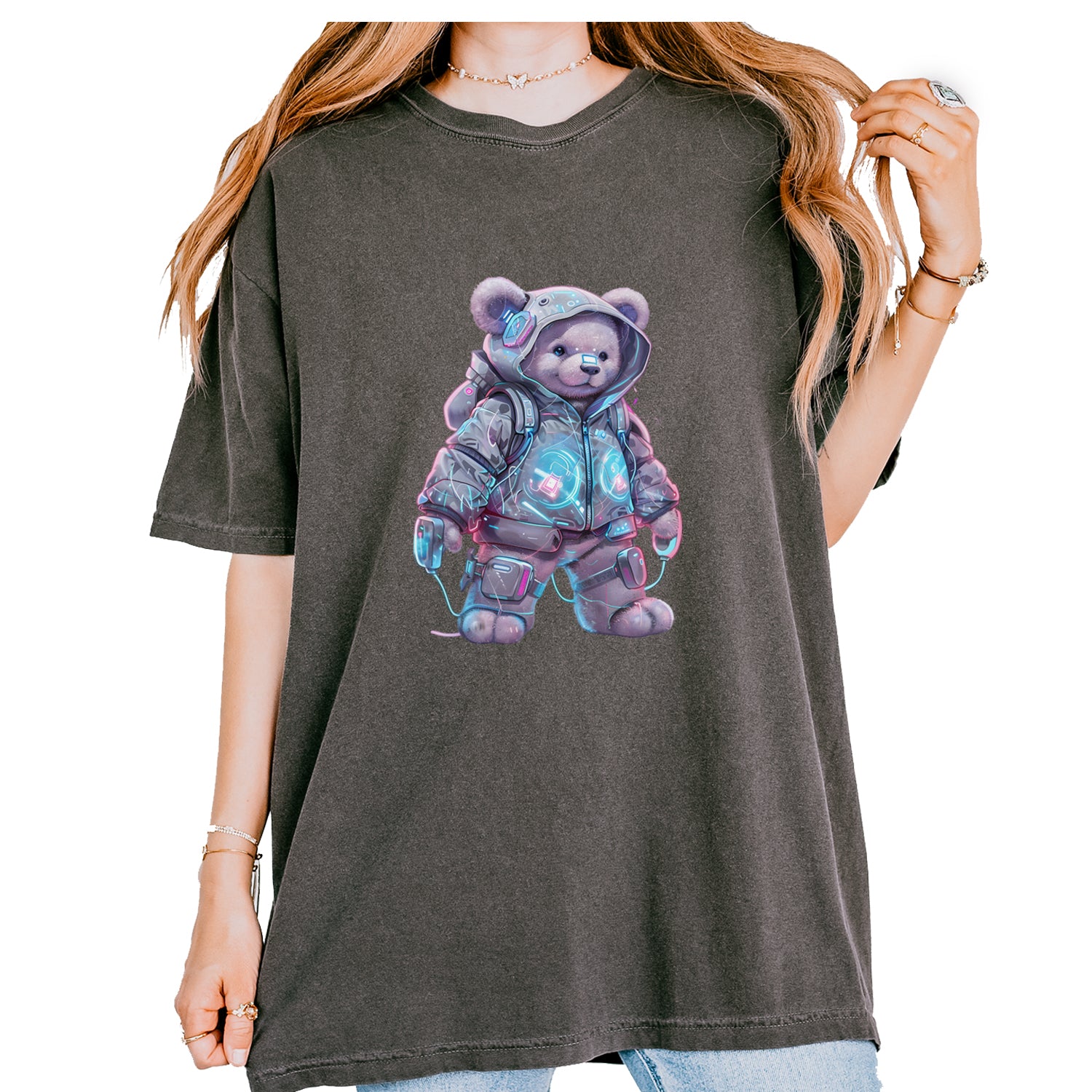Cyberpunk Adventure Urban Graffiti Bear Vintage Soft Unisex T-shirt Pepper
