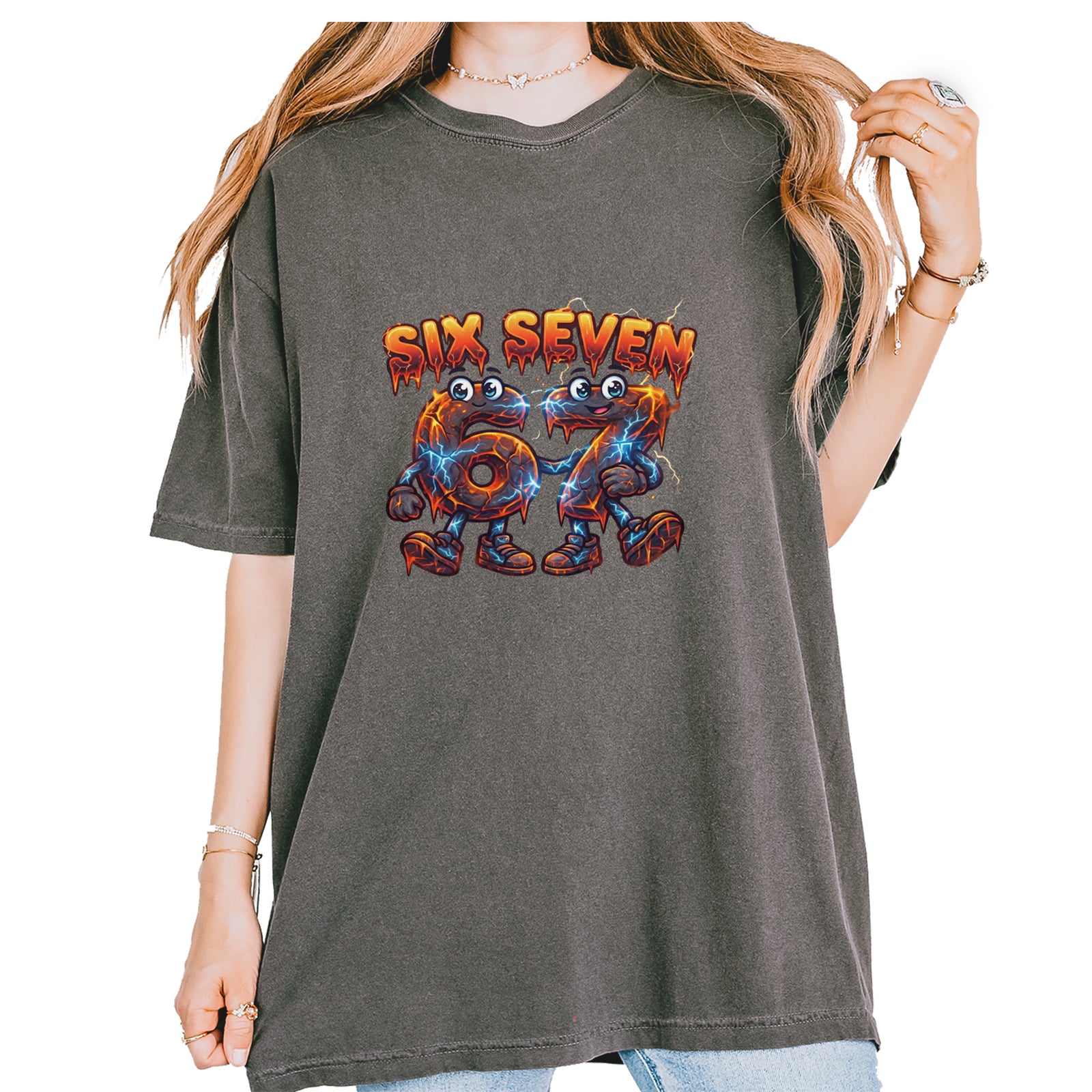 67 Lava Lightning Six Seven Meme Vintage Soft Unisex T-shirt Pepper