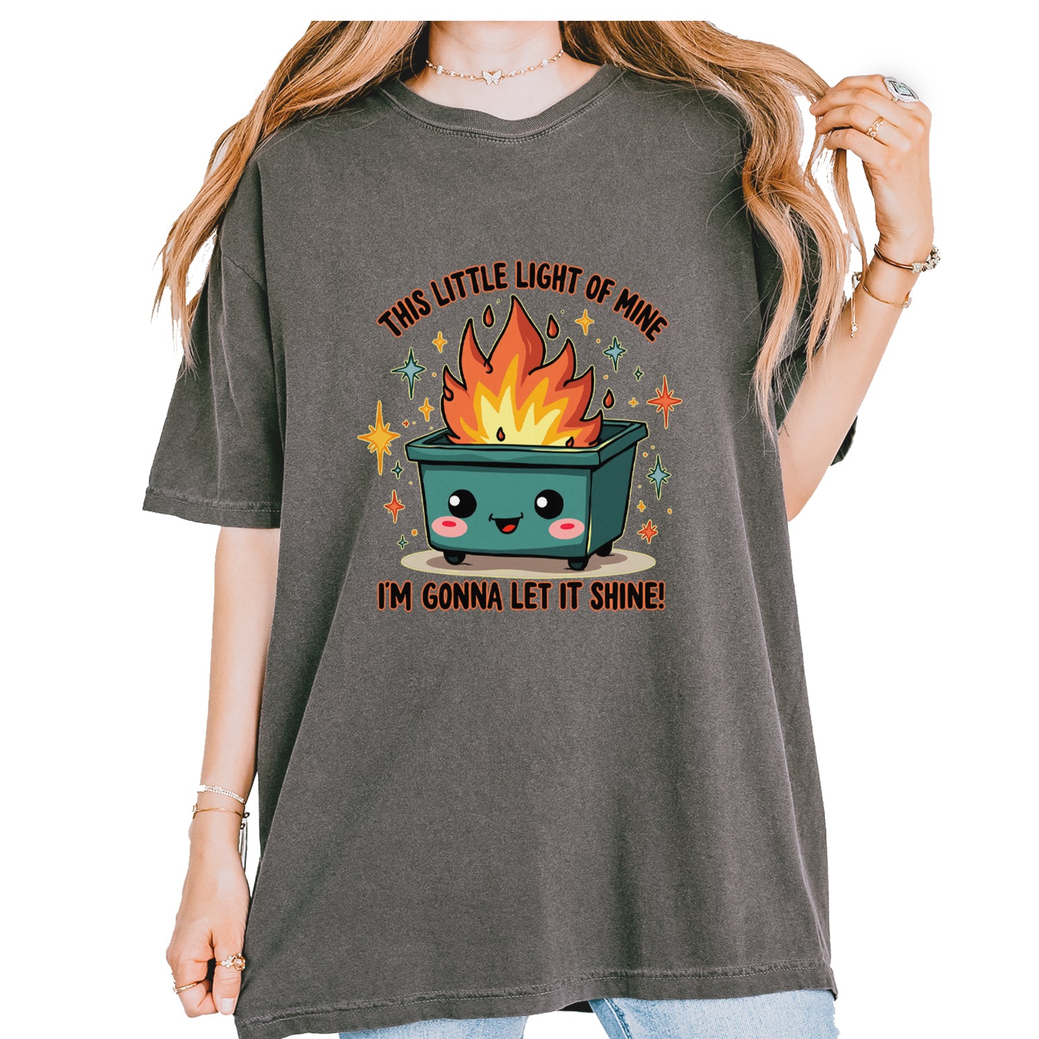 This Little Light of Mine Dumpster Fire Smile Face Vintage Soft Unisex T-shirt Pepper