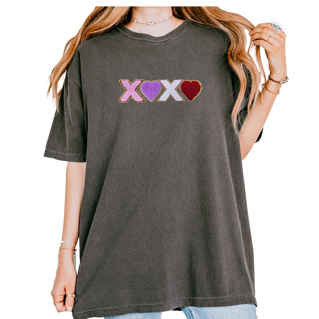 XOXO Chenille Patch Valentines Days Vintage Soft Unisex T-shirt Pepper