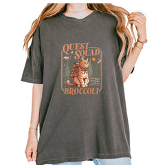 Quest Squad Broccoli Cat Fantasy Reader  Vintage Soft Unisex T-shirt Pepper