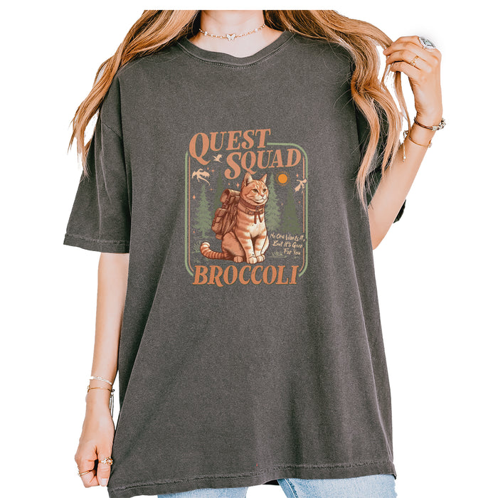 Quest Squad Broccoli Cat Fantasy Reader  Vintage Soft Unisex T-shirt