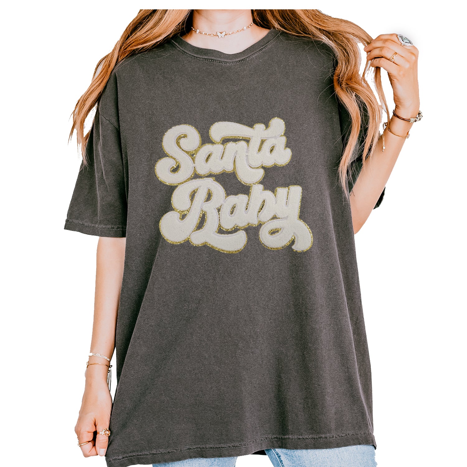 White Santa Baby Chenille Patch Vintage Soft Unisex T-shirt Pepper