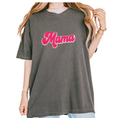 Mama Hot Pink Glitter Chenille Patch Vintage Soft Unisex T-shirt Pepper