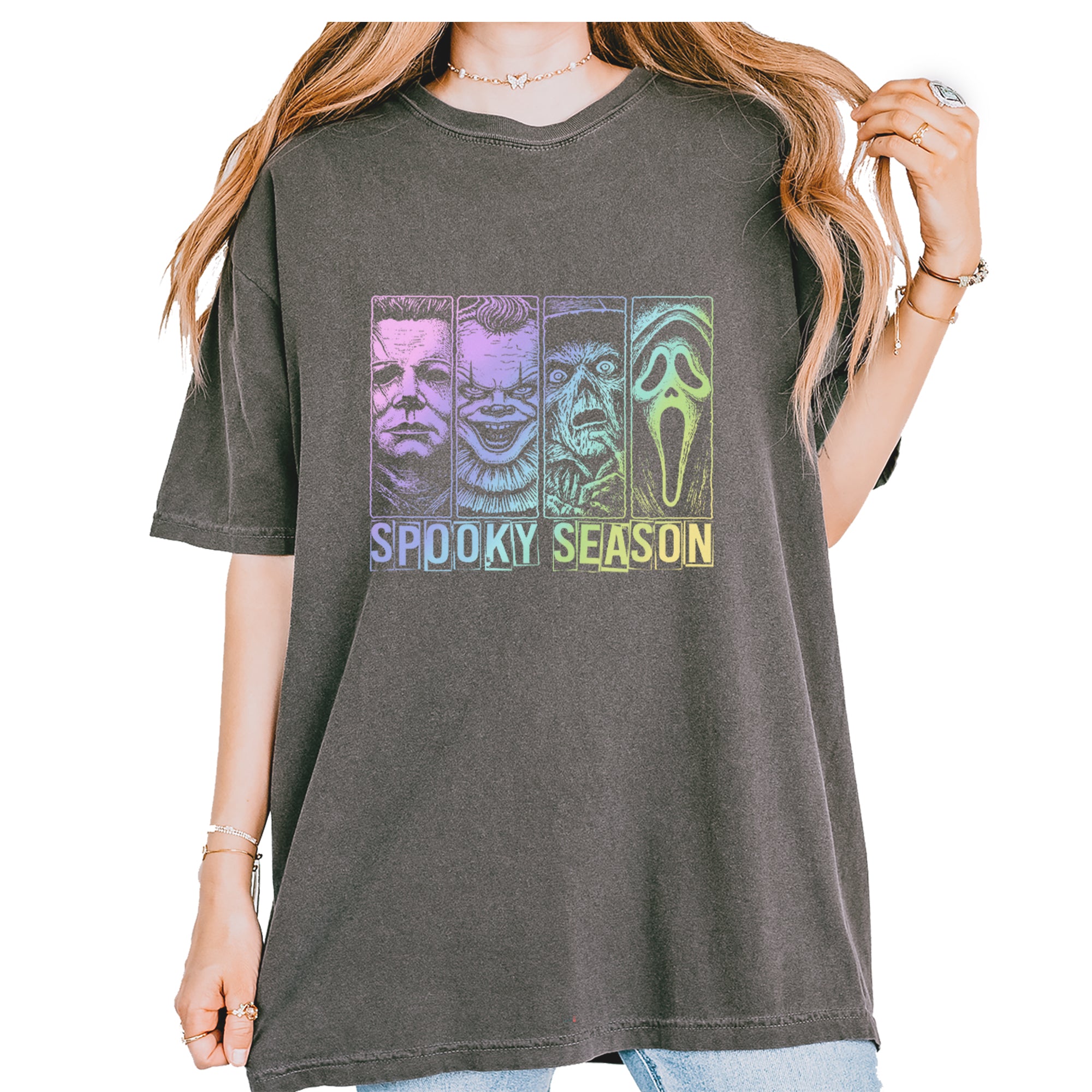 Spooky Season Horror Icons Halloween Vintage Soft Unisex T-shirt Pepper