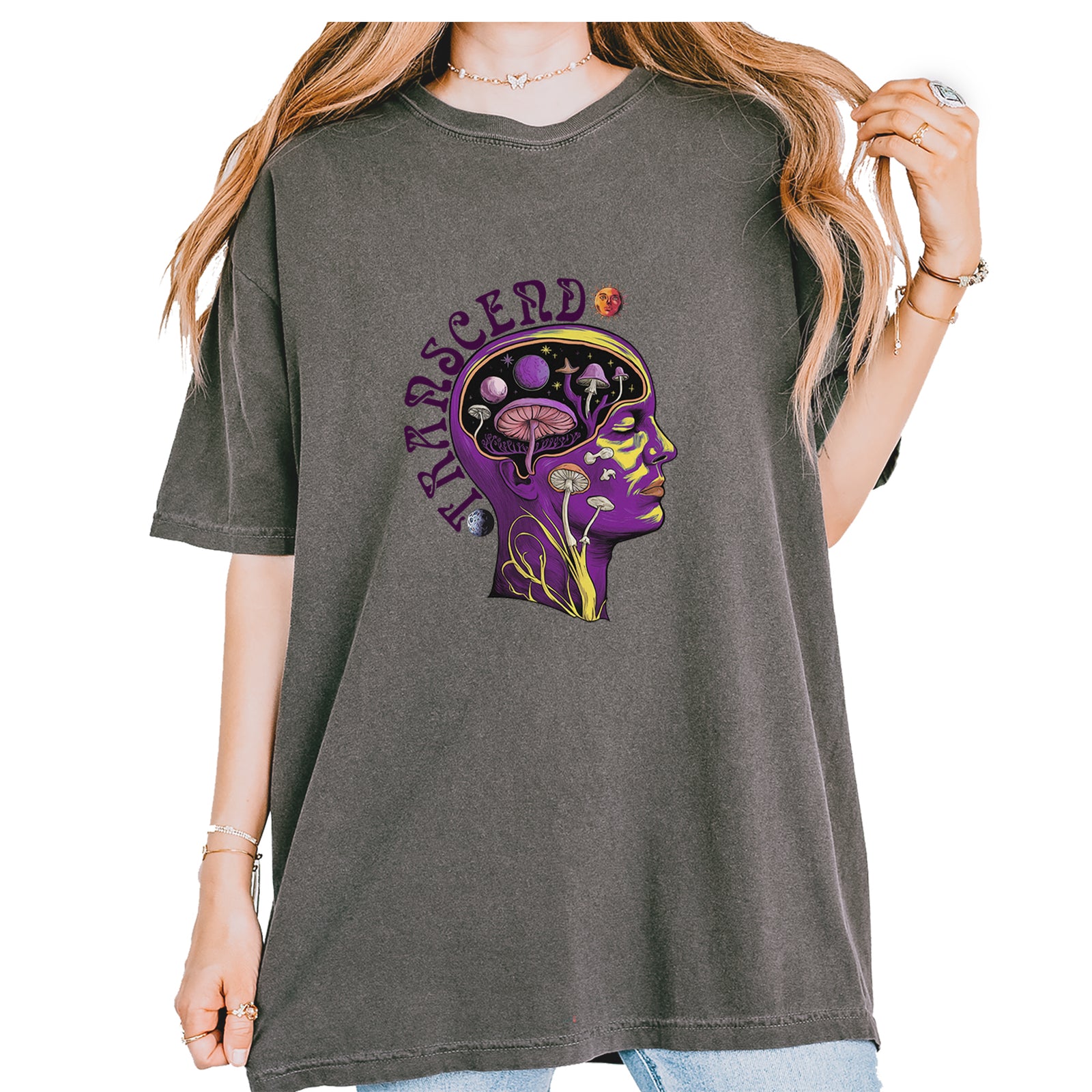 Psychedelic Cosmic Mushroom Head Vintage Soft Unisex T-shirt Pepper