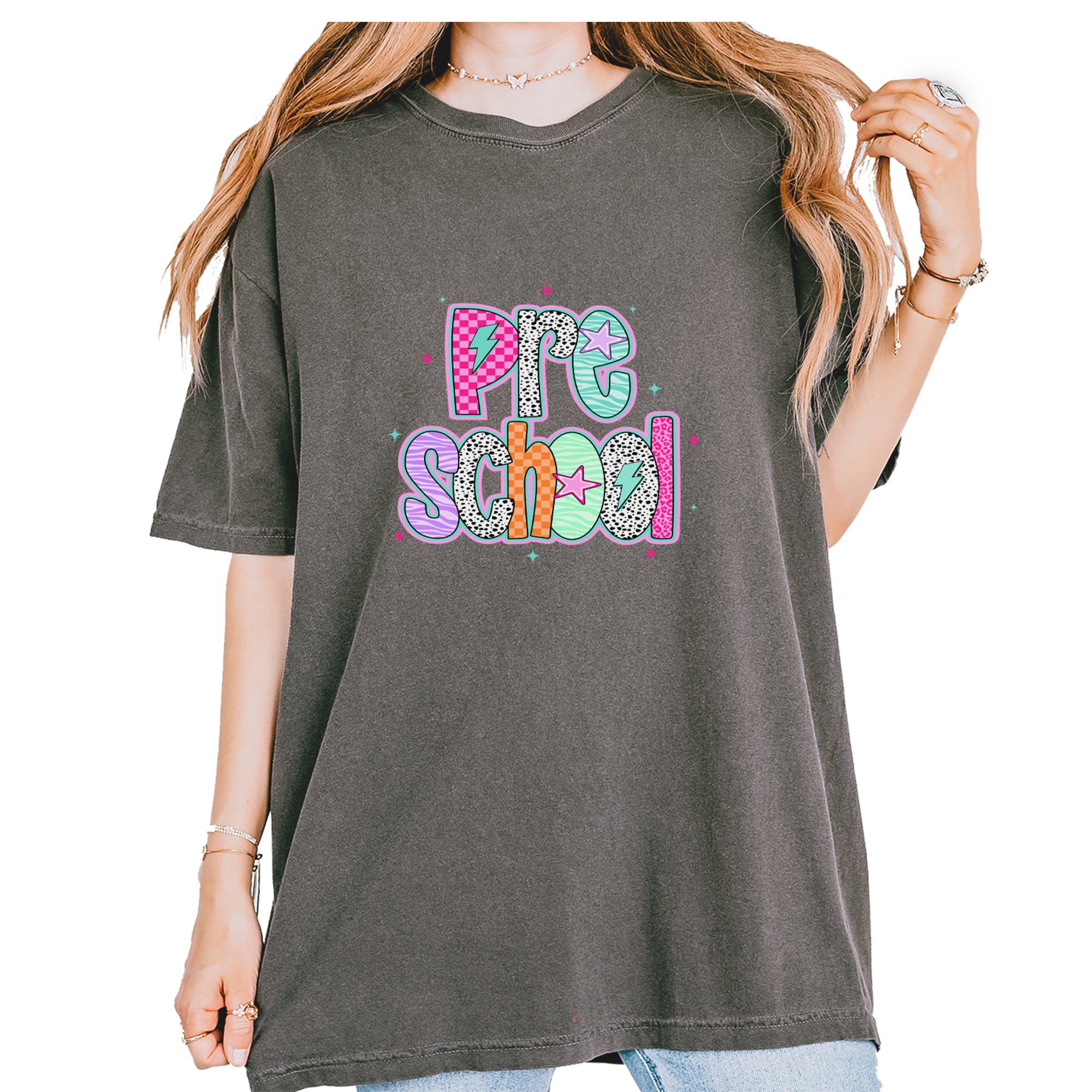 Preschool Power Colorful Back to School Vintage Soft Unisex T-shirt Pepper