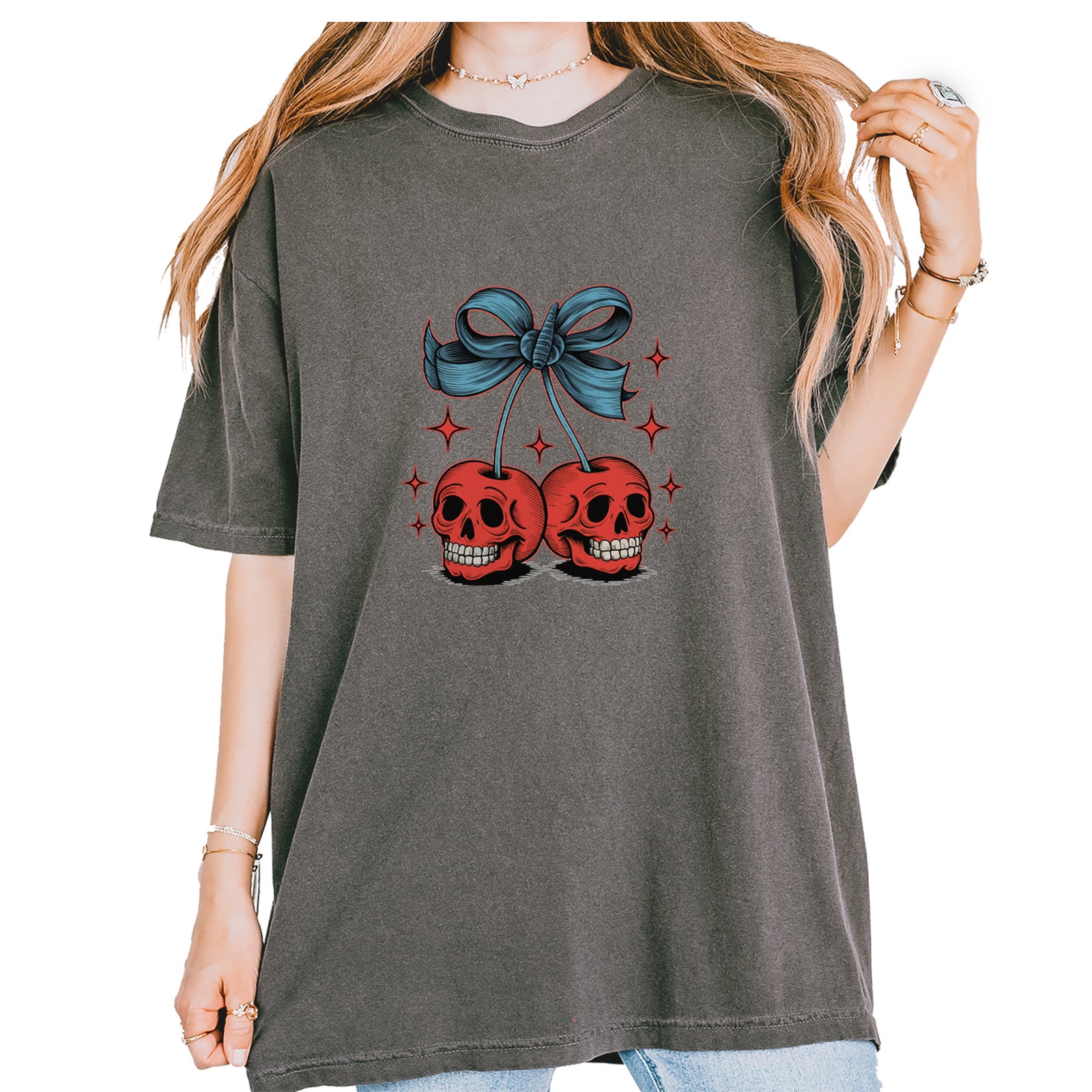 Cherry Skulls Retro Tattoo Vintage Soft Unisex T-shirt Brick