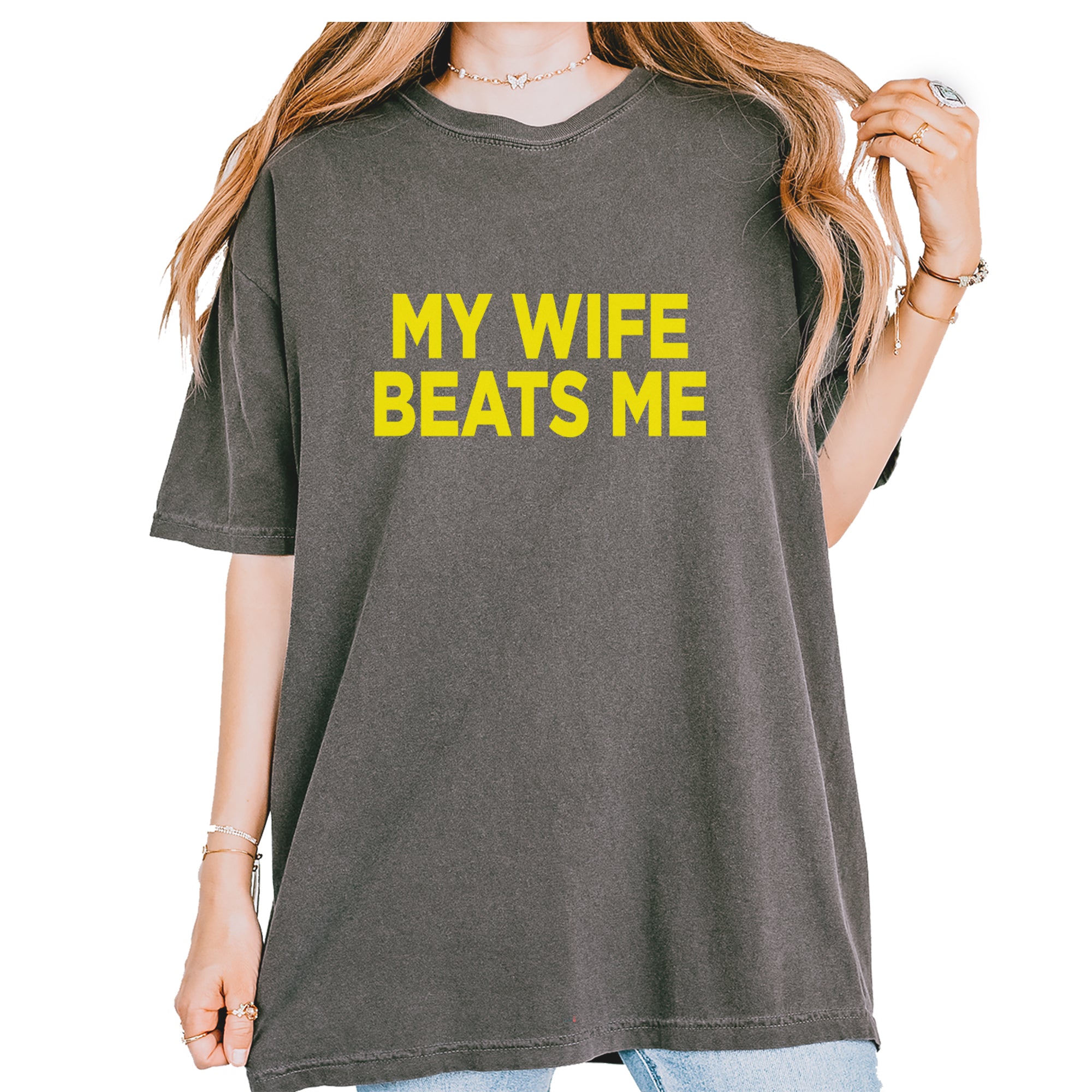 My Wife Beats Me Funny Vintage Soft Unisex T-shirt Pepper