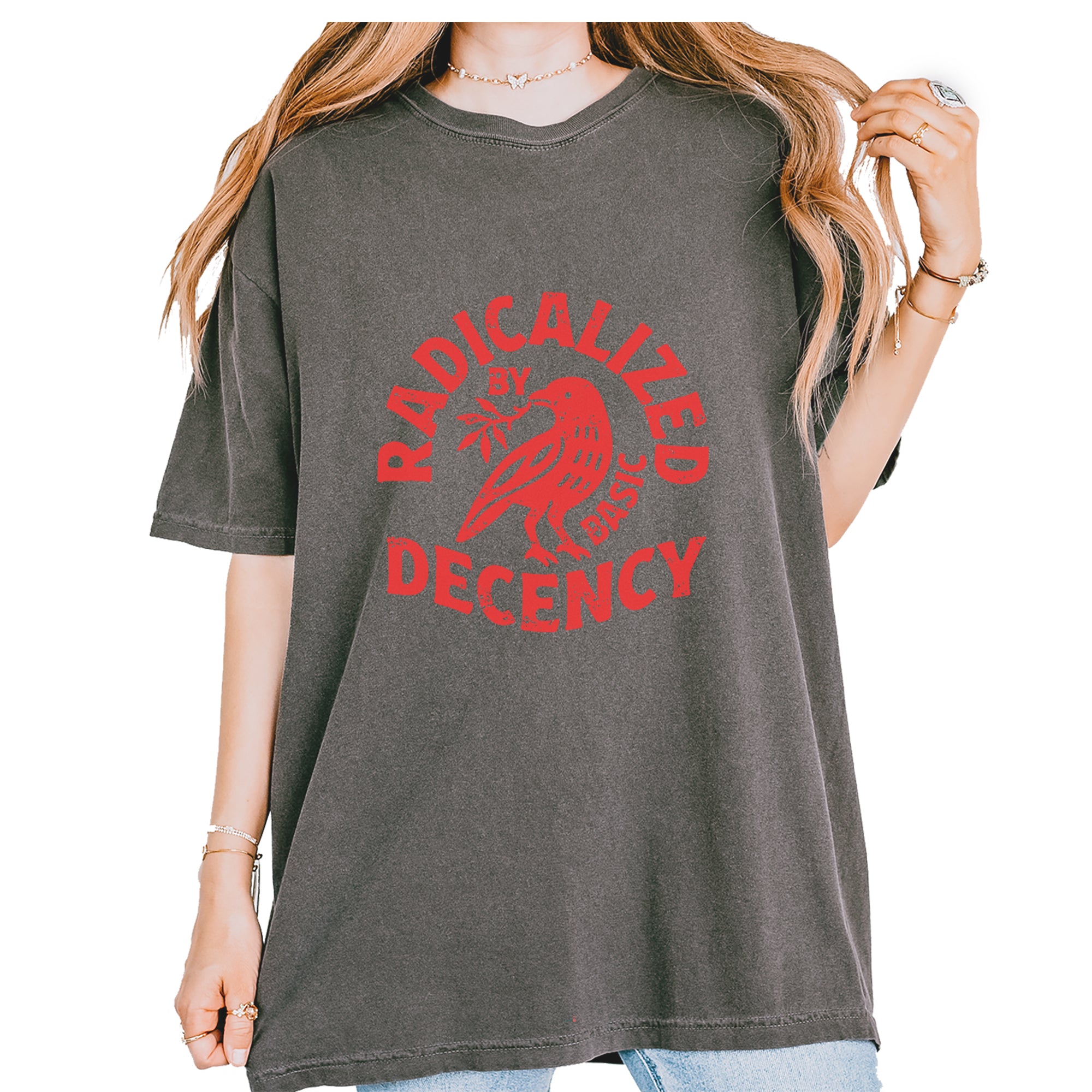 Radicalized by Basic Decency Dove Protest Statement Vintage Soft Unisex T-shirt Pepper
