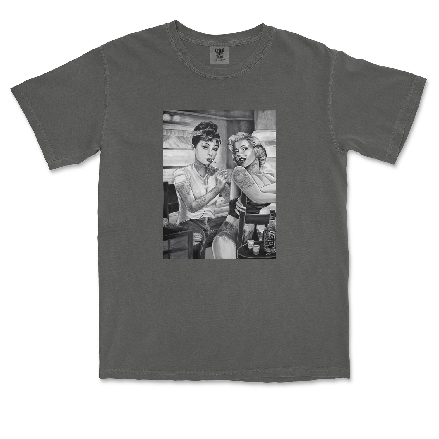 Monroe and Audrey Hepburn Tattooed Icons Vintage Soft Unisex T-shirt Pepper