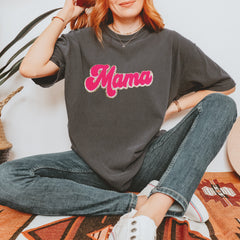 Mama Hot Pink Glitter Chenille Patch Vintage Soft Unisex T-shirt 