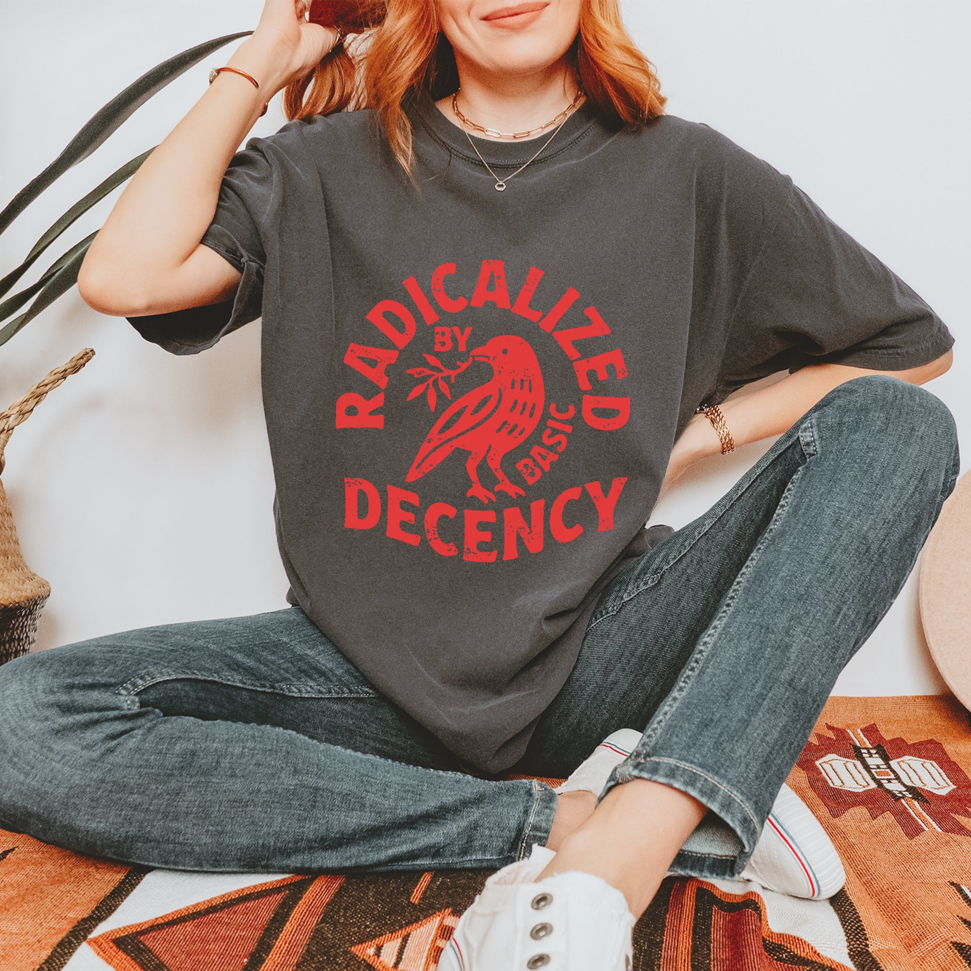 Radicalized by Basic Decency Dove Protest Statement Vintage Soft Unisex T-shirt 