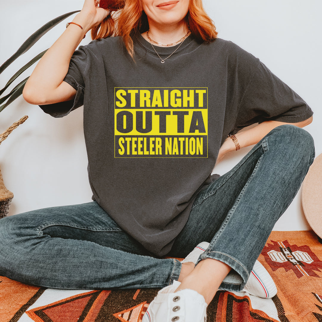 Straight Outta Steeler Nation Football graphic on Garment-Dyed Heavyweight Unisex T-Shirt alternate view 30