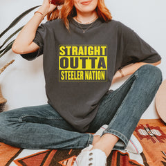 Straight Outta Steeler Nation Football graphic on Garment-Dyed Heavyweight Unisex T-Shirt alternate view 30
