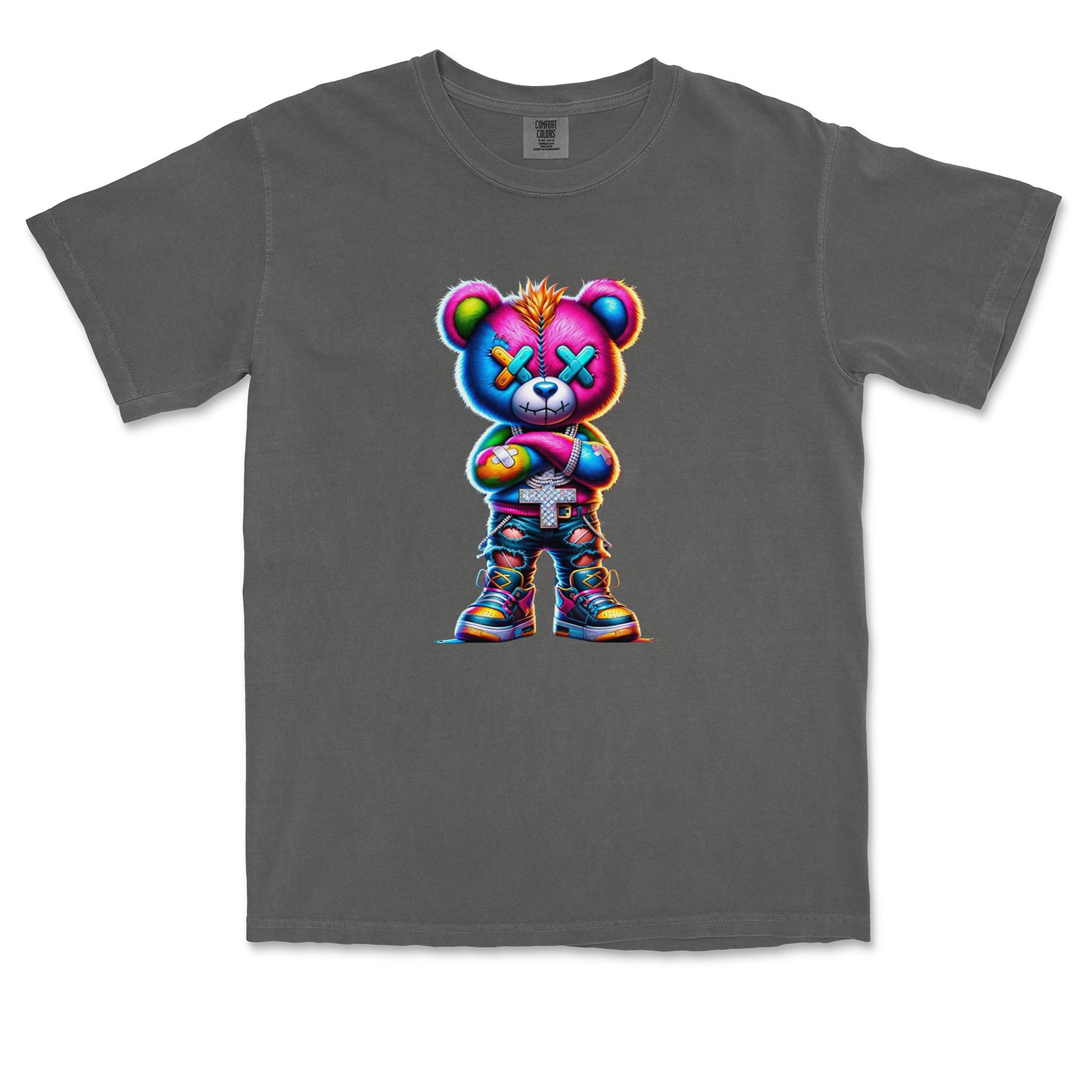 Stitched Neon Urban Graffiti Bear Vintage Soft Unisex T-shirt 