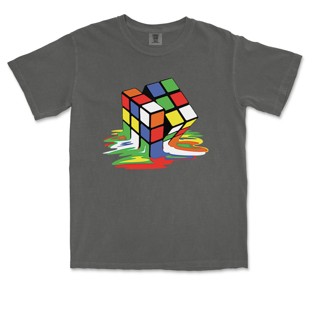 Melting Multi-Colored Cube graphic on Garment-Dyed Heavyweight Unisex T-Shirt alternate view 2